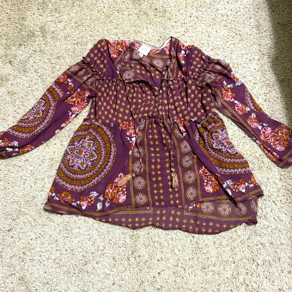 Knox Rose Boho Flowy Floral Top with tassels